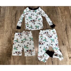 PJ Essentials Kids 4T Golfing Dogs 3 Piece Pajama Set Top Pants Shorts White